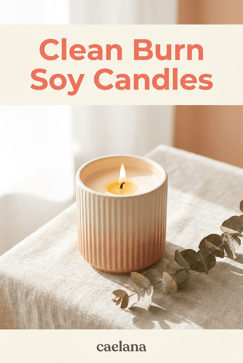 Pinterest pin for a soy candle brand, headlined “Clean Burn Soy Candles”