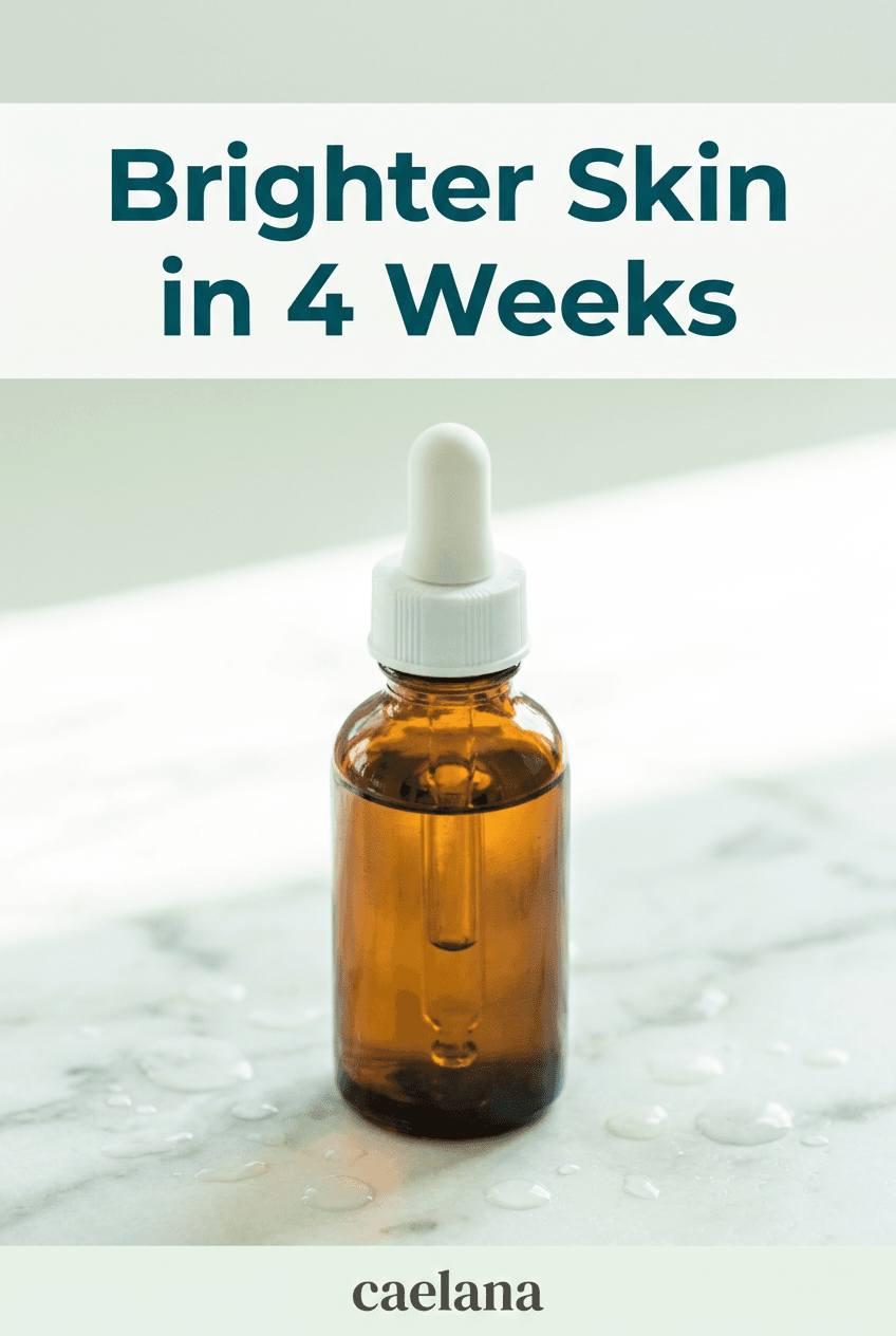 Pinterest pin for a facial serum, headlined “Brighter Skin in 4 Weeks”